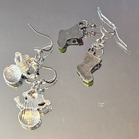 Retro Snowman And Christmas Stocking Holiday Earring Duo - Picture 3 of 5